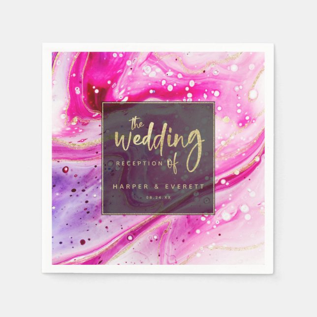 Inky Splash Rosa Marmor mit Goldfolie Hochzeitsfol Serviette (Vorderseite)