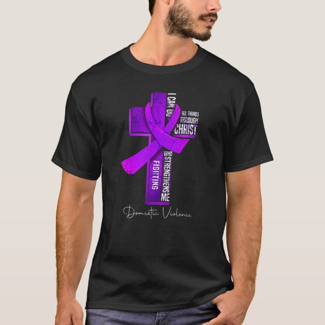 Inländische Gewalt Bewusstsein Lila Ribbon Christi T-Shirt (Vorderseite)