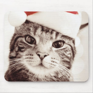 Inländische Tabbykatze, die roten Weihnachtshut Mousepad