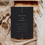 Inline | Moderne Minimale Hochzeit Folieneinladung<br><div class="desc">Eine schöne,  minimalistische typografische Hochzeitseinladung mit atemberaubender Goldfolie,  die Ihre Namen in klassischer Schrift enthält,  ergänzt durch moderne handgeschriebene Schriftzeichen. Personalisieren Sie Ihre Hochzeitsdetails unten. Unsere Ash-Farbtöne geben eine klassische Note mit weißen und goldenen Folientafeln auf weichem schwarzem Hintergrund.</div>