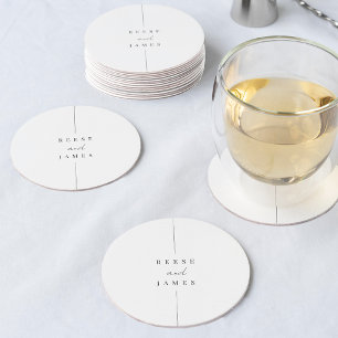 Inline   Moderne Personalisierte Hochzeit Runder Pappuntersetzer