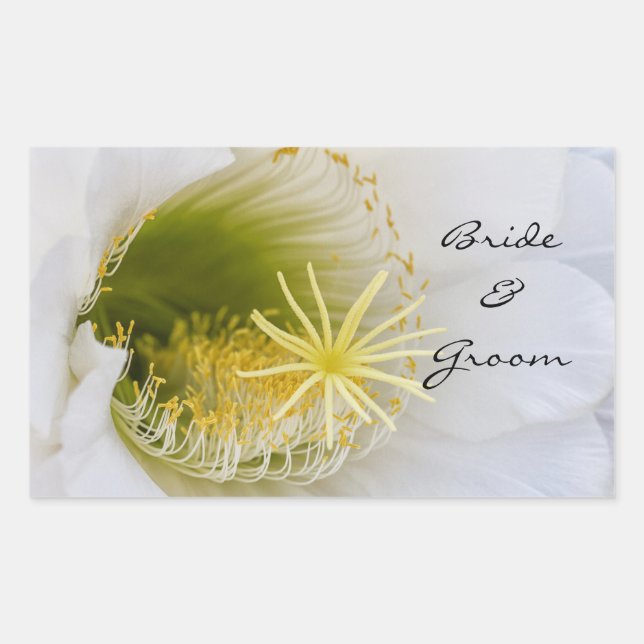 Innen eines weißen Kaktus in Blüte Rechteckiger Aufkleber (Vorderseite)