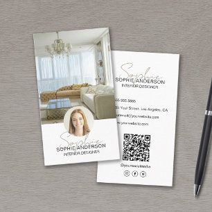Innenarchitekt Foto QR Schrift Name Weiß Visitenkarte