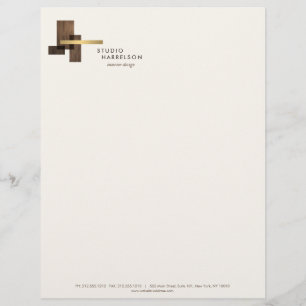 Innenarchitekt Holz Gold Logo Elfenbein Briefbogen