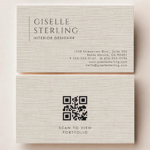Innenarchitekt Luxus Neutraler Leinen QR-Code Visitenkarte