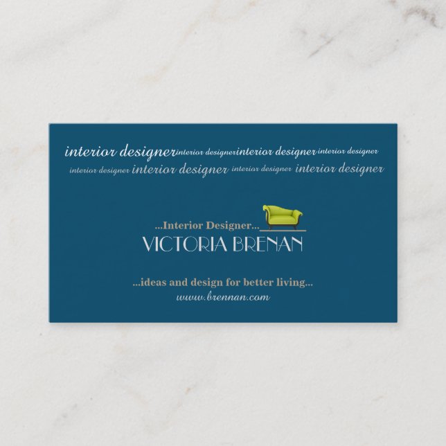Innenarchitekt-Sofa-blaues Grün-elegantes modernes Visitenkarte (Vorderseite)
