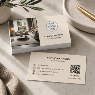 Innenarchitekten-Logo QR Social Media Creme Visitenkarte