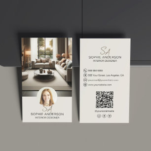 Innenarchitekten-Monogramm-Foto-QR-Social-Media Visitenkarte