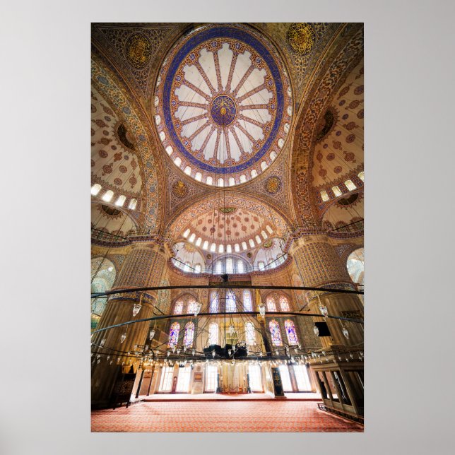 Innenarchitektur der Blauen Moschee Poster (Vorne)