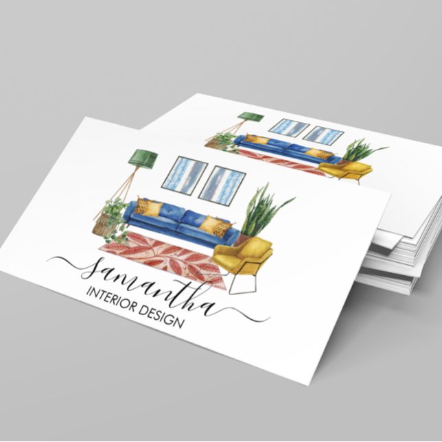 Innenarchitektur der handgeschriebenen Wasserfarbe Visitenkarte (Von Creator hochgeladen)