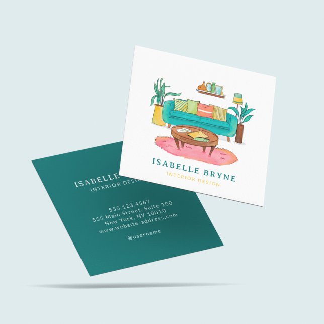 Innenarchitektur Einrichtung Wasserfarben Möbel Quadratische Visitenkarte (Von Creator hochgeladen)