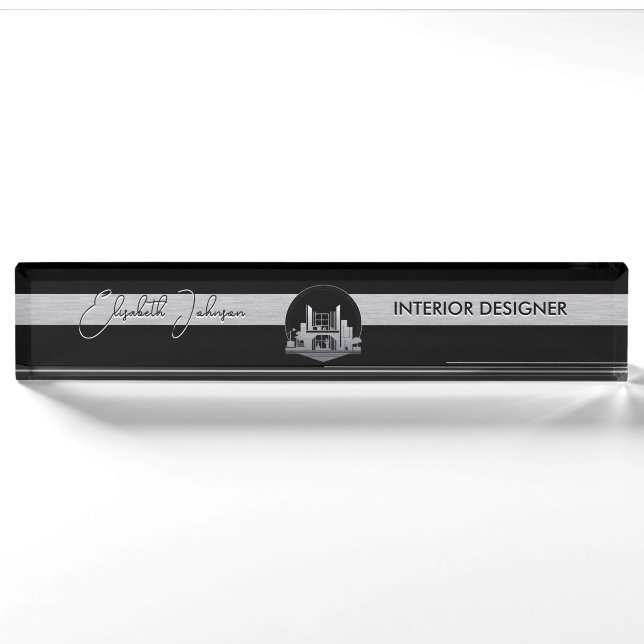 Innenarchitektur oder Architekten-Logo Schwarz und Namensplakette (Vorderseite)