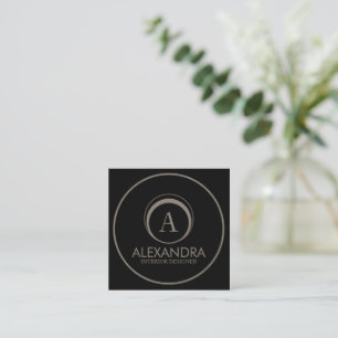 Innenausstatter Elegantes Monogramm QR Code Schwar Quadratische Visitenkarte