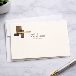 Innenausstatter Holz Gold Logo Elfenbein Notizkart Mitteilungskarte