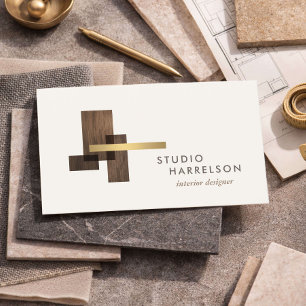Innenausstatter Holz Gold Logo Elfenbein Visitenkarte