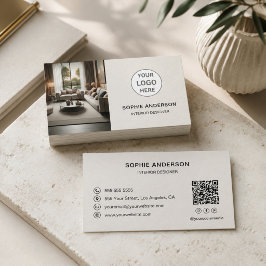 Innenausstatter-Logo QR-Code Neutral Beige Visitenkarte