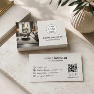 Innenausstatter-Logo QR-Code Neutral Beige Visitenkarte