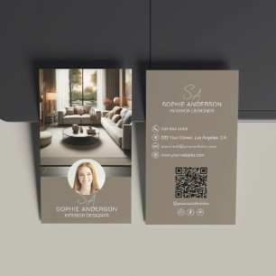 Innenausstatter Monogramm Foto QR Taupe Visitenkarte