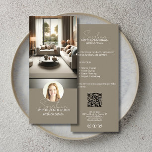 Innenausstatter Schriftname Foto QR Taupe Werbekarte
