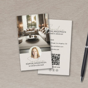 Innenausstatter Skript Name Foto QR Tan Visitenkarte