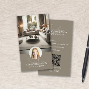 Innenausstatter Skript Name Foto QR Taupe Visitenkarte