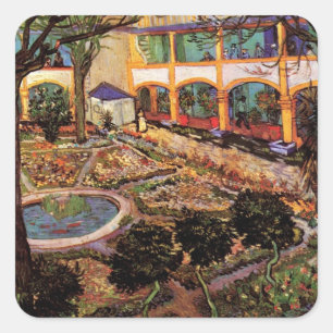 Innenhof des Krankenhauses in Arles von Vincent va Quadratischer Aufkleber
