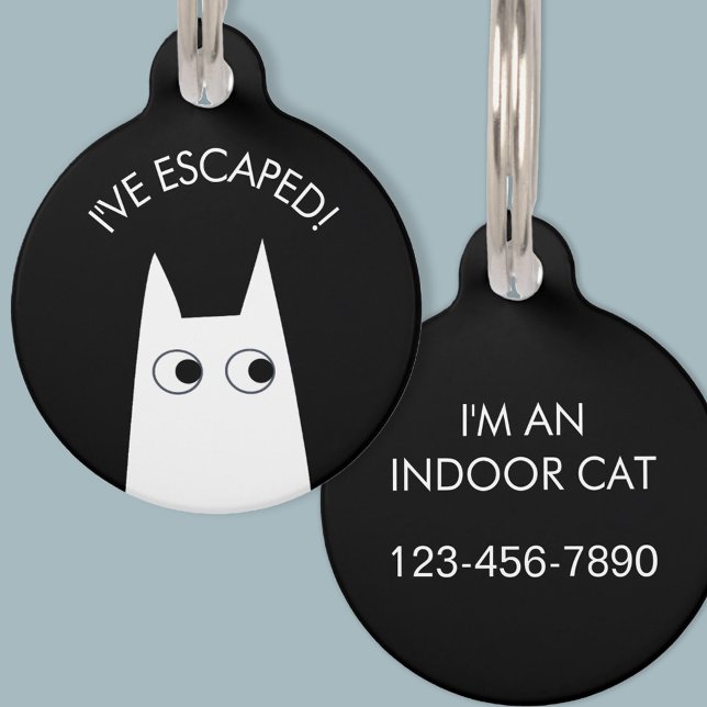 Innenkatze entkommt weißer Katze Haustiermarke (Escaped Indoor Cat personalized phone number white cat pet tag)