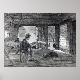 Innenraum der Hütte eines Siedlers in Australien Poster