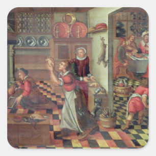 Innenraum der Küche, das Abendessen bei Emmaus Quadratischer Aufkleber