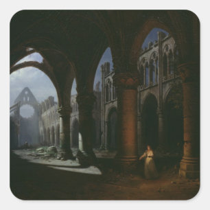 Innenraum einer Abtei in den Ruinen, 1848 Quadratischer Aufkleber
