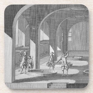 Innenraum einer Seifenfabrik, Illustration für ei Getränkeuntersetzer