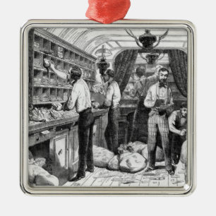 Innenraum eines französischen Bahnpostlastwagens Ornament Aus Metall
