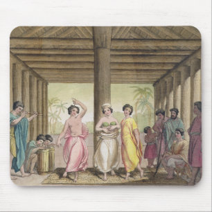 Innenraum eines Tahitian Hauses mit Tänzerinnen,  Mousepad