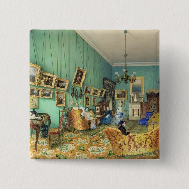 Innenraum eines Wohnzimmers, 1847 Button (Vorderseite)