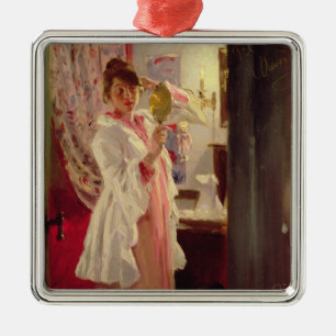 Innenraum mit der Ehefrau des Künstlers, 1889 Ornament Aus Metall