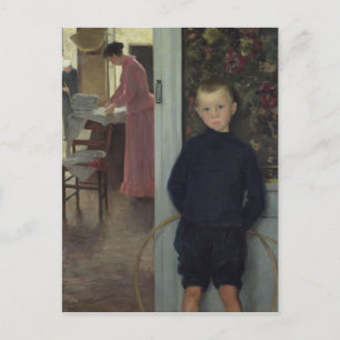 Innenraum mit Frauen und einem Kind Postkarte