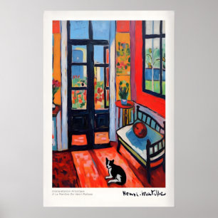 Innenraum mit Katze und offenem Türplakat Poster