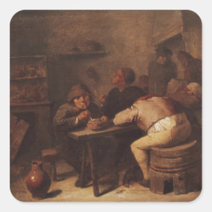 Innenraum mit Rauchern Quadratischer Aufkleber