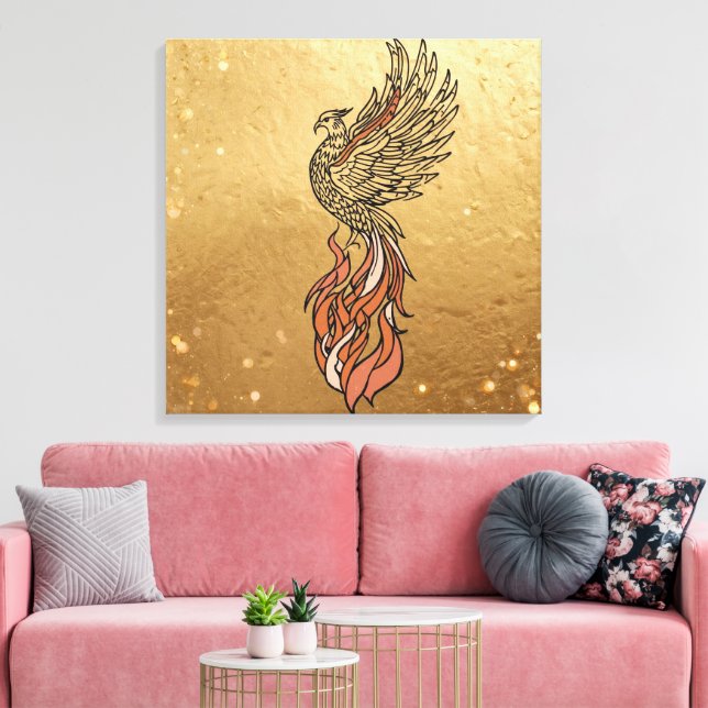 Inner Fire Phoenix Boho Wandkunst | Phoenix Rising Leinwanddruck (Insitu (Wohnzimmer))
