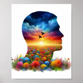 Inner Journey: Vibrant Sunset Wildflower Mindscape Poster