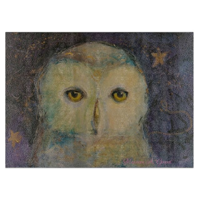 Inner Knowledge Owl Whimsical Maureen Girard Purpl Schneidebrett (Vorderseite)