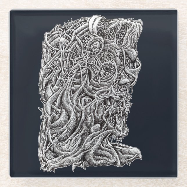 Innerbastman, Tinte zeichnend Glasuntersetzer (Vorderseite)