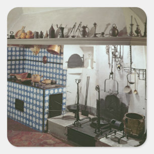 Inneres der Küche des Hotels de Cabris Quadratischer Aufkleber