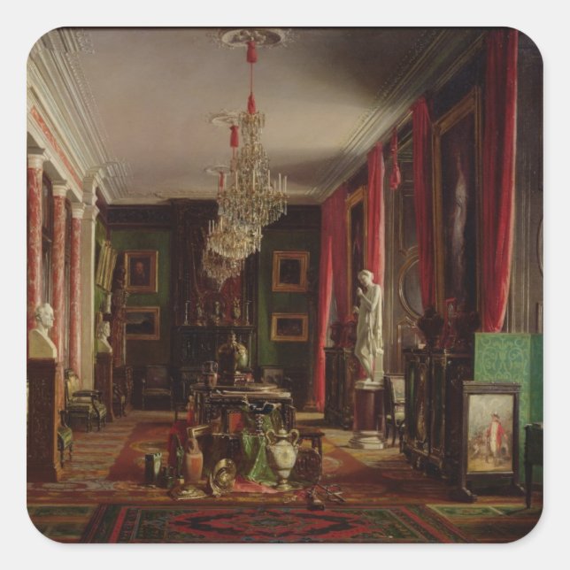 Inneres des Büros von Alfred Emilien Quadratischer Aufkleber (Vorderseite)