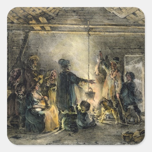 Inneres einer Kohlebergbauhütte Quadratischer Aufkleber (Vorderseite)