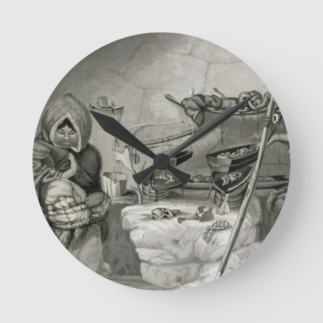 Inneres einer Schneehütte von Eskimo, Winterinsel  Runde Wanduhr (Vorderseite)