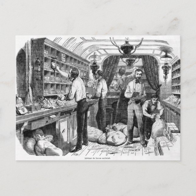 Inneres eines französischen Postwagens Postkarte (Vorderseite)