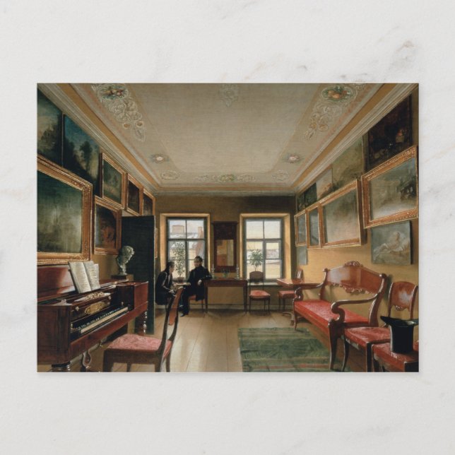 Inneres eines Manor House, 1830er Postkarte (Vorderseite)