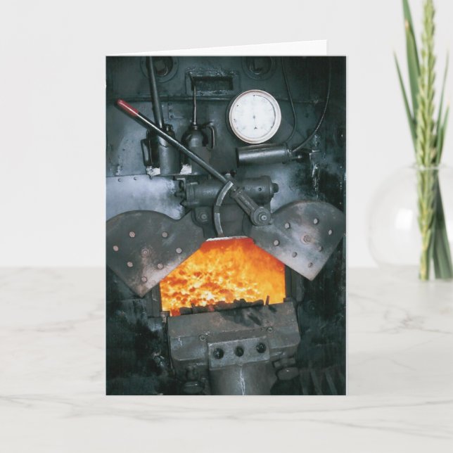 Innerhalb des Fahrerhauses einer Dampf-Lokomotive Karte (Vorderseite)