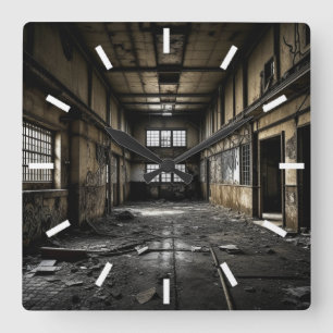 Innerhalb einer Station, die verlassen wurde Quadratische Wanduhr